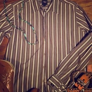 Cruel Girl Brown and White Striped Button Down Shirt